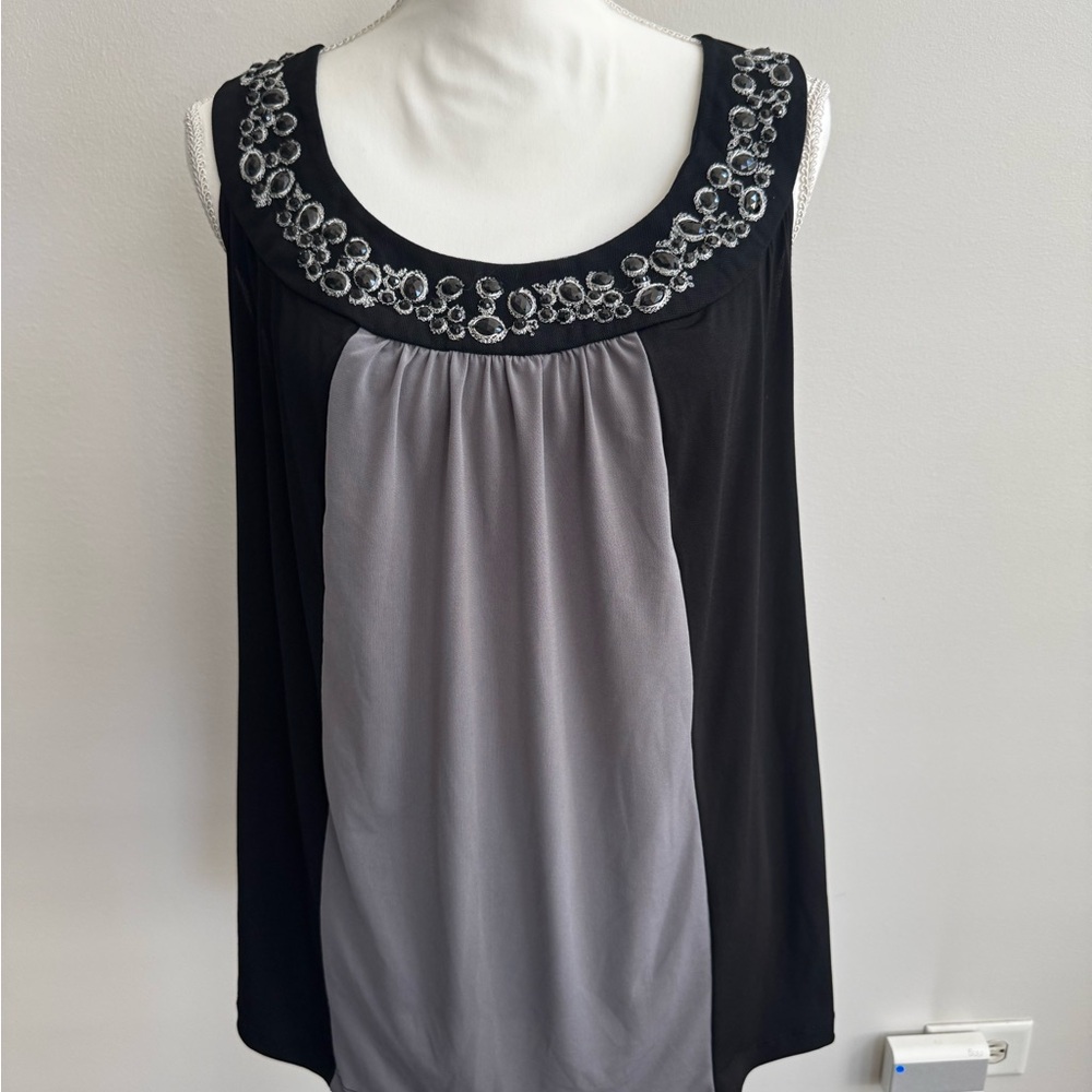 Lane Bryant Black and Gray Embellished Tank Top
